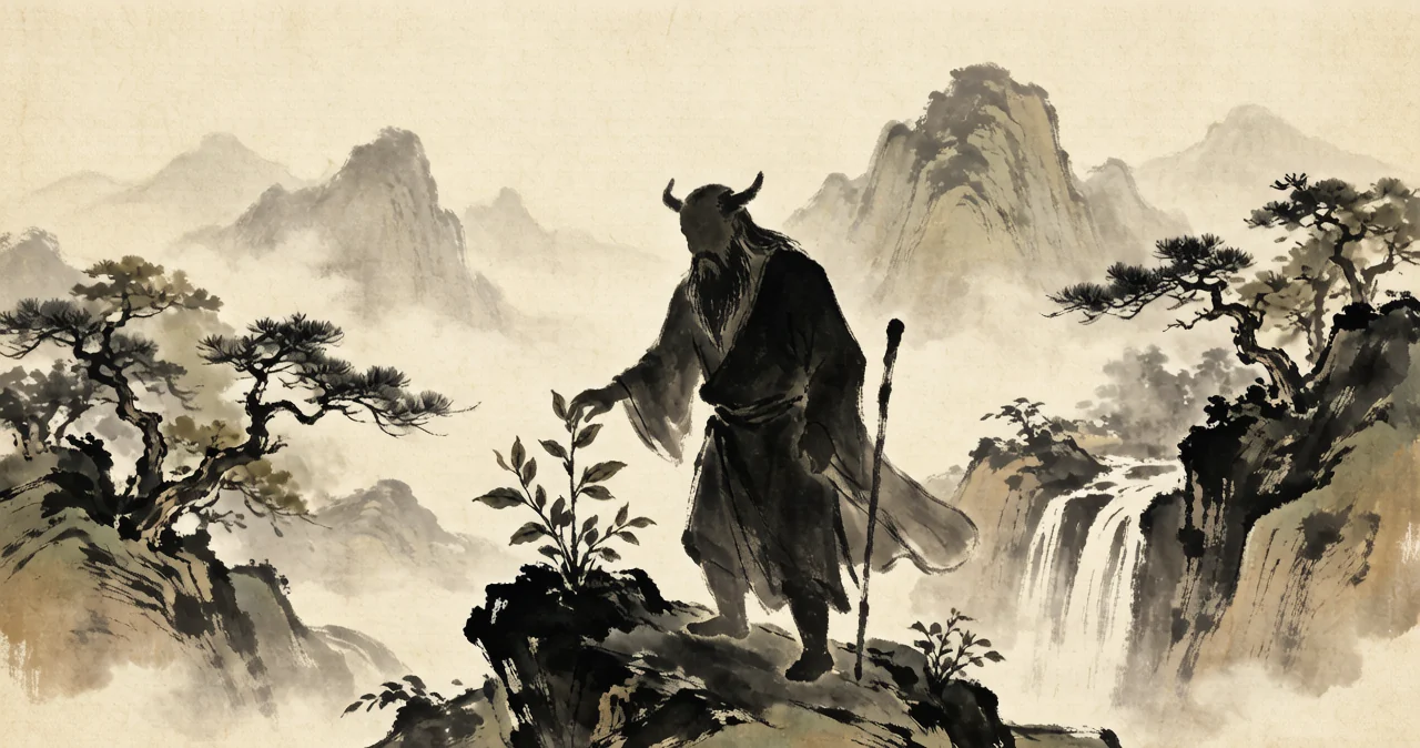 神农尝百草 · AI 意境图,非实拍