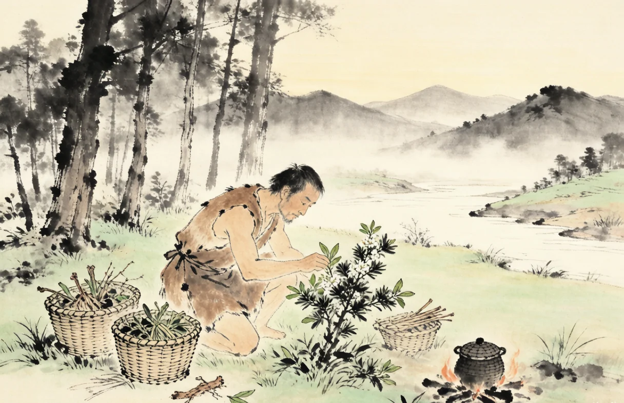 采药辨草 · AI 意境图,非实拍